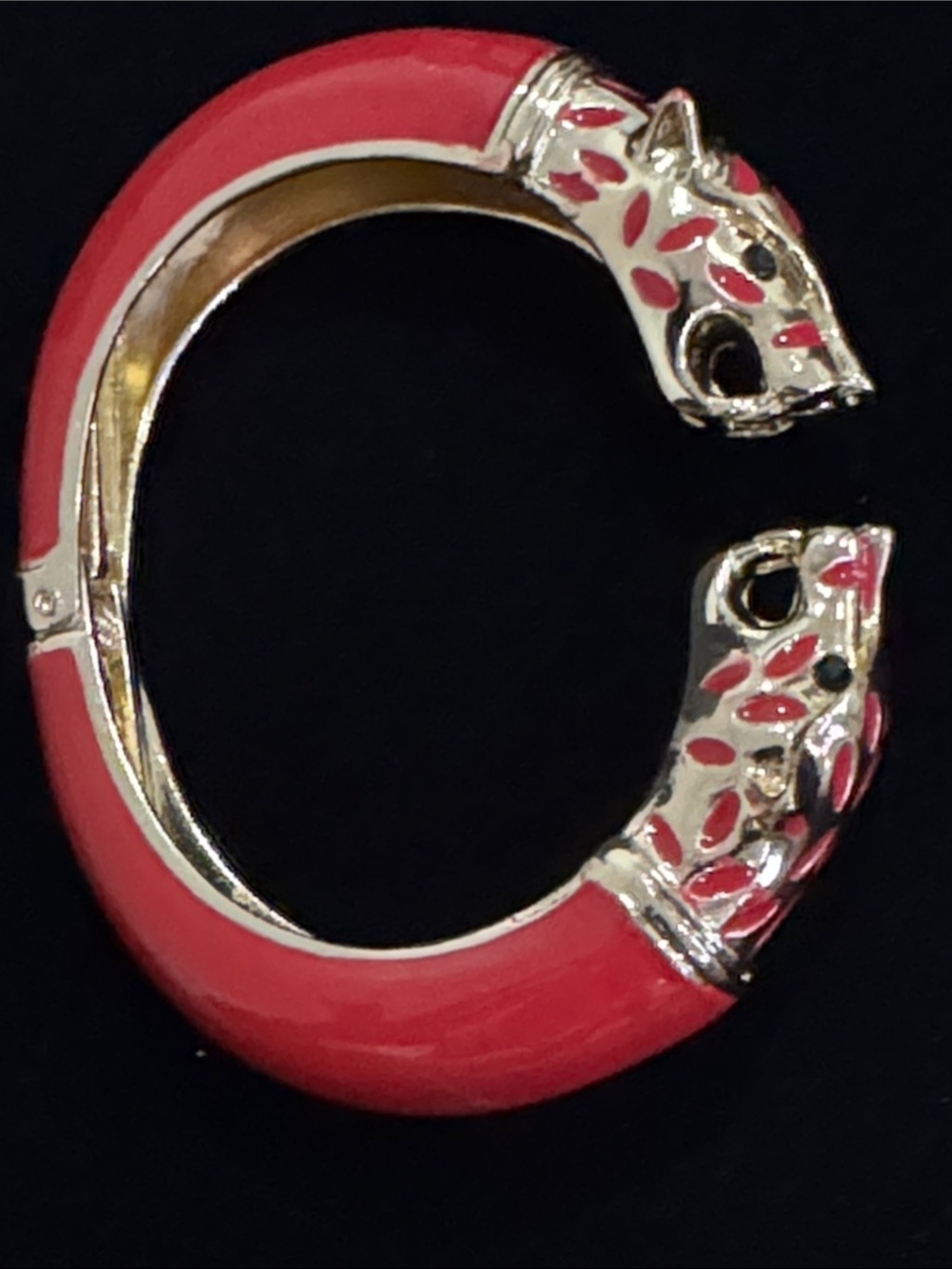 Red Enamel Panther Head Hinge Bracelet